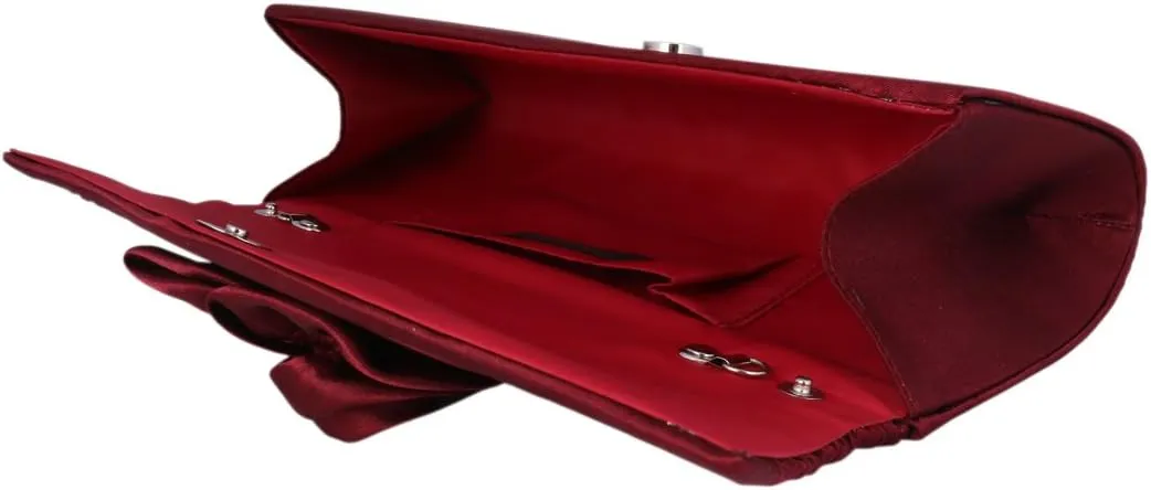 Womens Pleated Flower Evening Clutch Satin Vintage Dinner Bag