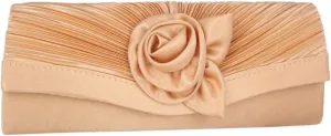 Womens Pleated Flower Evening Clutch Satin Vintage Dinner Bag