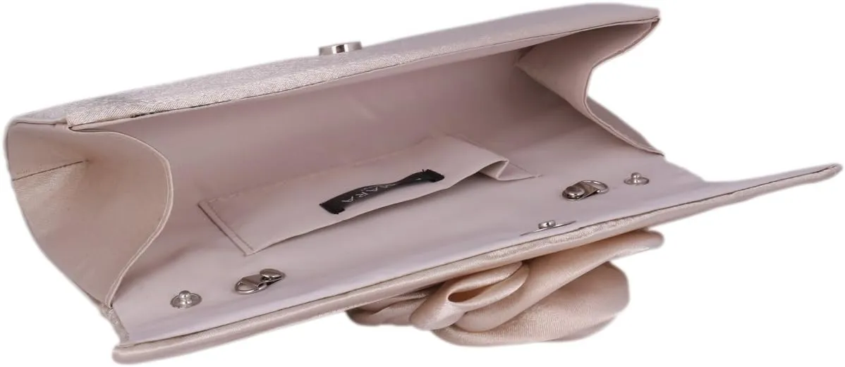 Womens Pleated Flower Evening Clutch Satin Vintage Dinner Bag