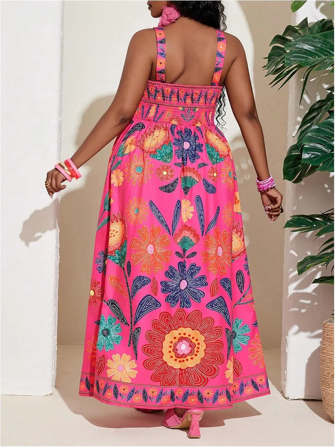 Women's Plus Size Floral Maxi Dress Sleeveless High Waisted Summer Flowy Cami Dresses