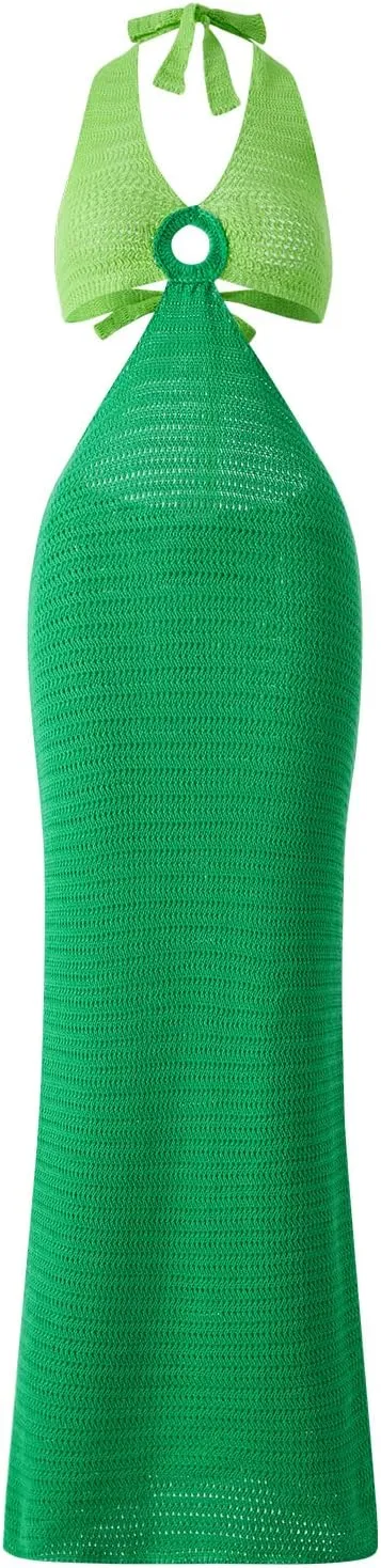Womens Sexy Knitted Halter Bodycon Dress Sleeveless Backless Cut Out Maxi Dress Club Party Long Beach Dress