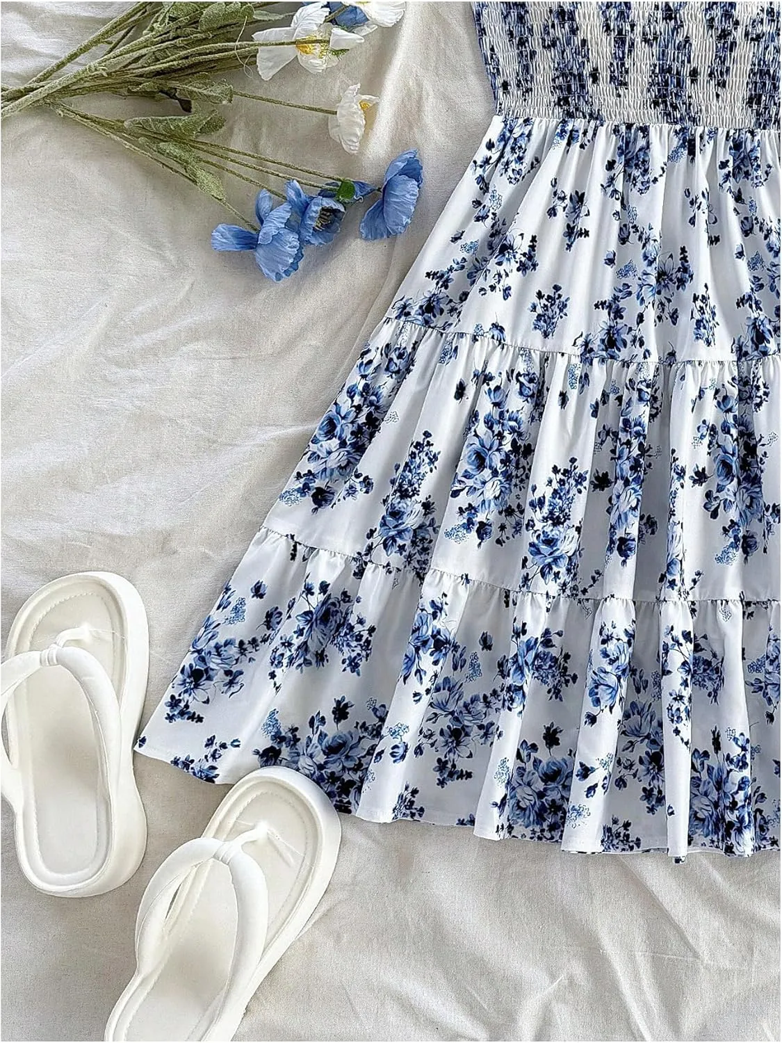 Women's Y2K Floral Cami Dress Flowy Sundress Beach Vacation Square Neck A Line Mini Dresses