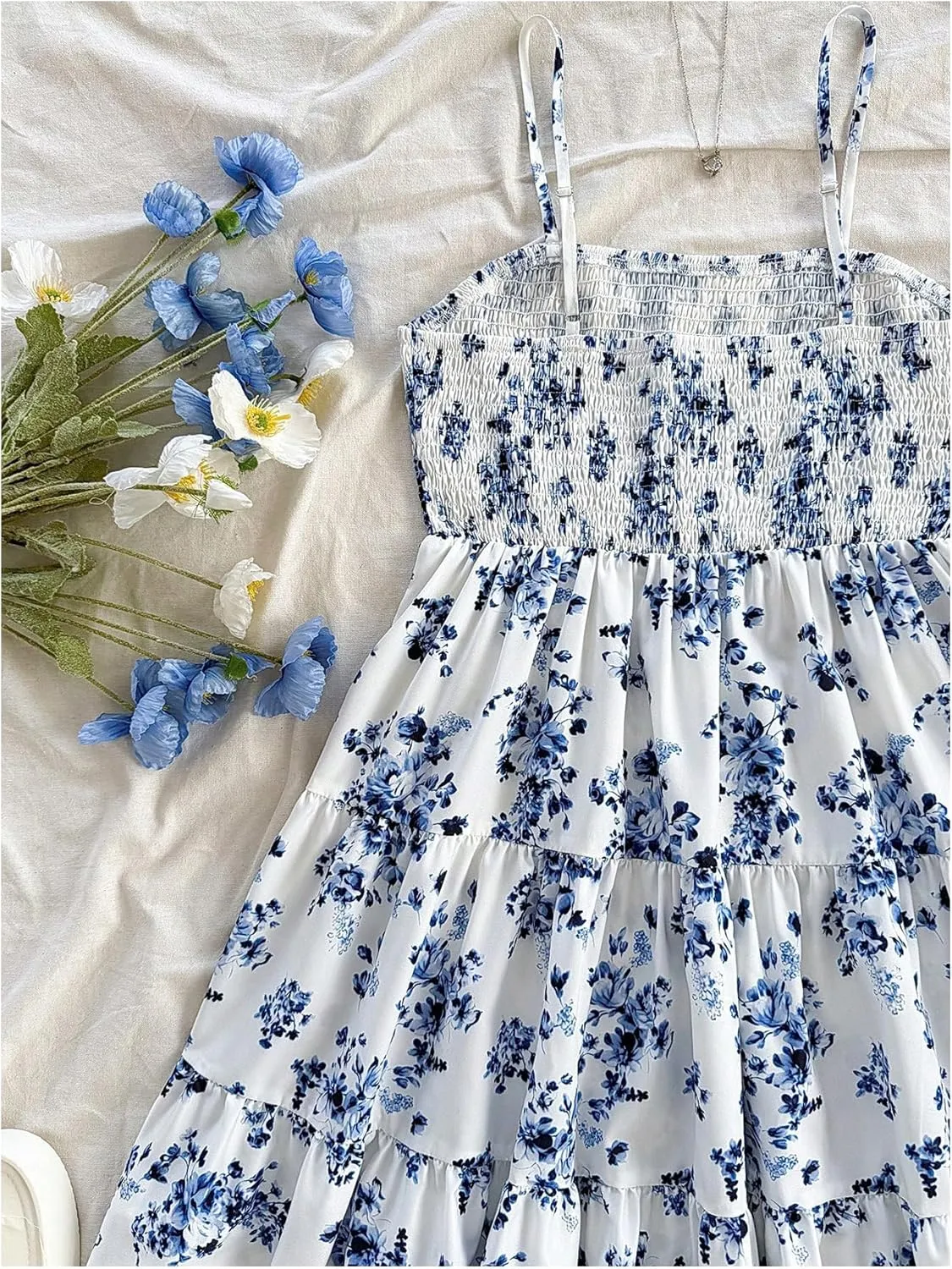 Women's Y2K Floral Cami Dress Flowy Sundress Beach Vacation Square Neck A Line Mini Dresses