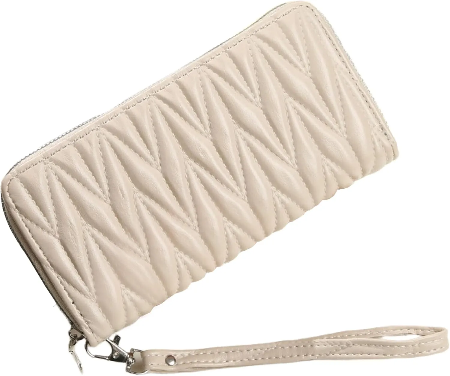 Women's Zip Wristlet Wallet - Large Capacity RFID Blocking Clutch Purse Quilted Soft Vegan Leather Travel Organizer