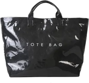 WREWING Tote Bag for Women, Large PVC Work Tote Bags, Kraft Paper Totes Handbag, Fashion Letters Print Beach Bag
