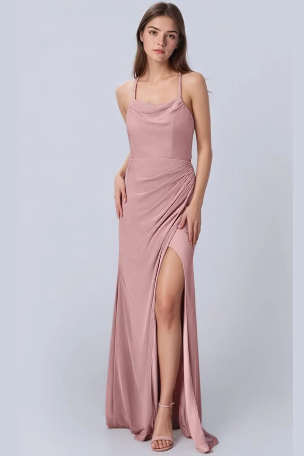Xijun Women's Mermaid Chiffon Bridesmaid Dresses with Slit Backless Long Scoop Neck Formal Evening Party Gowns