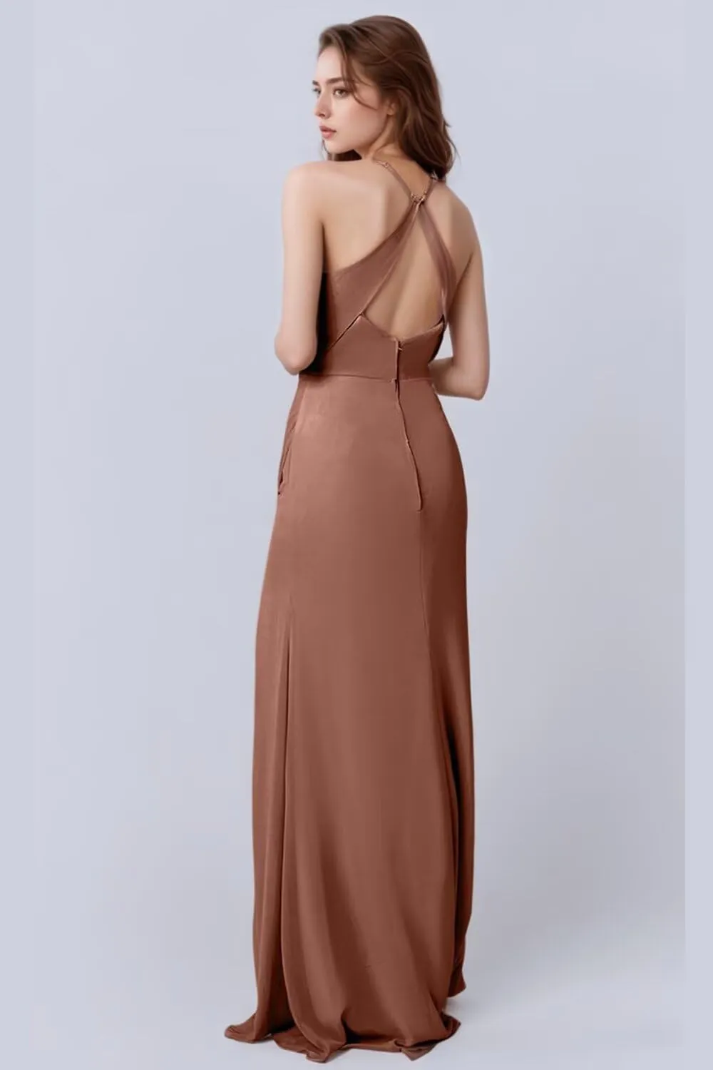 Xijun Women's Mermaid Chiffon Bridesmaid Dresses with Slit Backless Long Scoop Neck Formal Evening Party Gowns