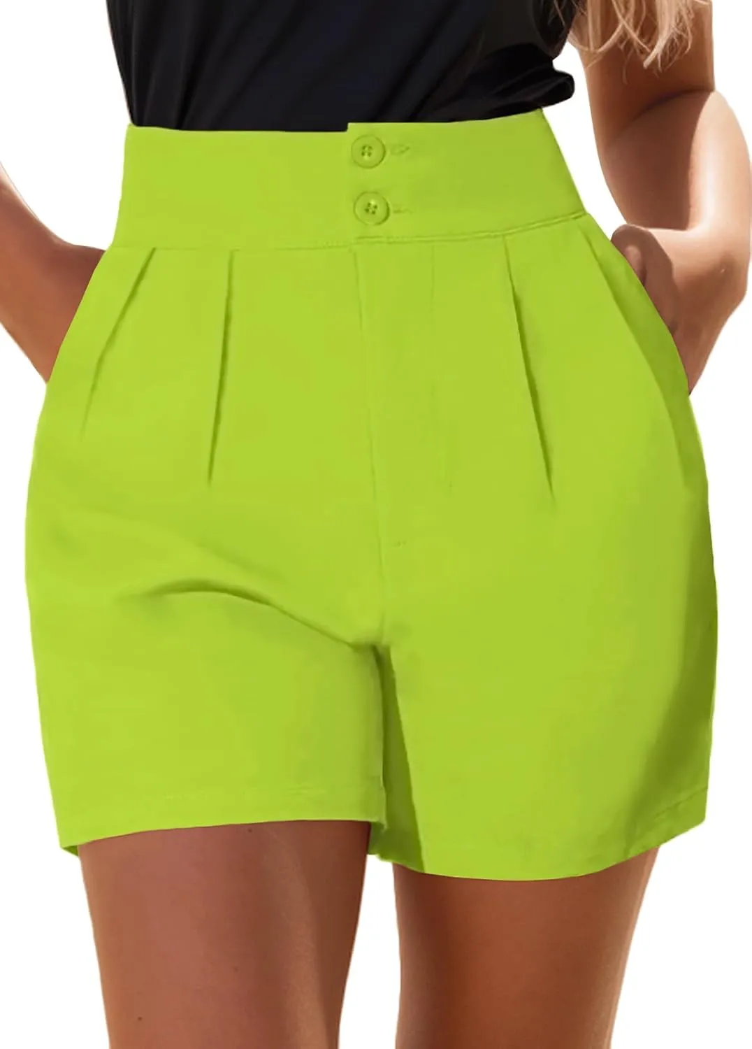 XinYangNi Women's Casual High Waisted Wide Leg Bermuda Shorts Summer Pleated Dressy Shorts with Pockets