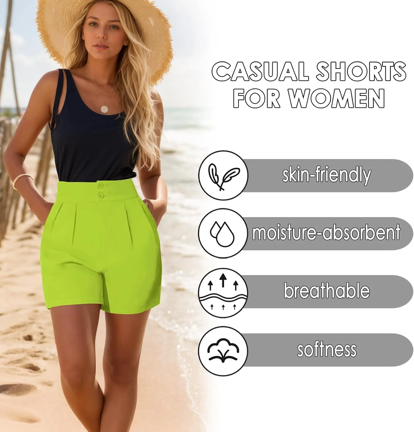 XinYangNi Women's Casual High Waisted Wide Leg Bermuda Shorts Summer Pleated Dressy Shorts with Pockets