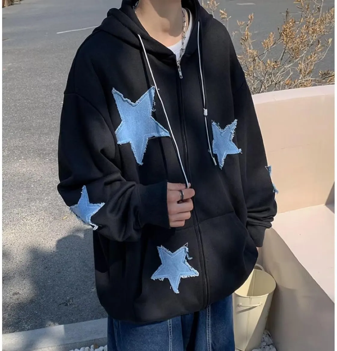 Y2K Hoodie Zip Up Star Jackets Grunge Gothic Graphic Sweatshirt Acubi Emo Hooded Pullover Tops Harajuku Clothes