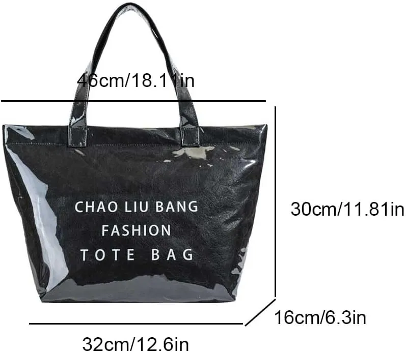 YFGBCX Tote Bag Letters Print PVC Tote Bag with Zipper Kraft Paper Shopping Bag PVC Surface Solid Color Hobo Bag