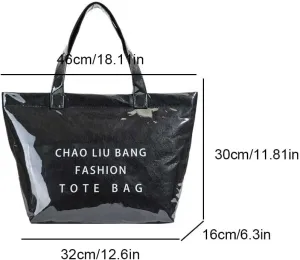 YFGBCX Tote Bag Letters Print PVC Tote Bag with Zipper Kraft Paper Shopping Bag PVC Surface Solid Color Hobo Bag