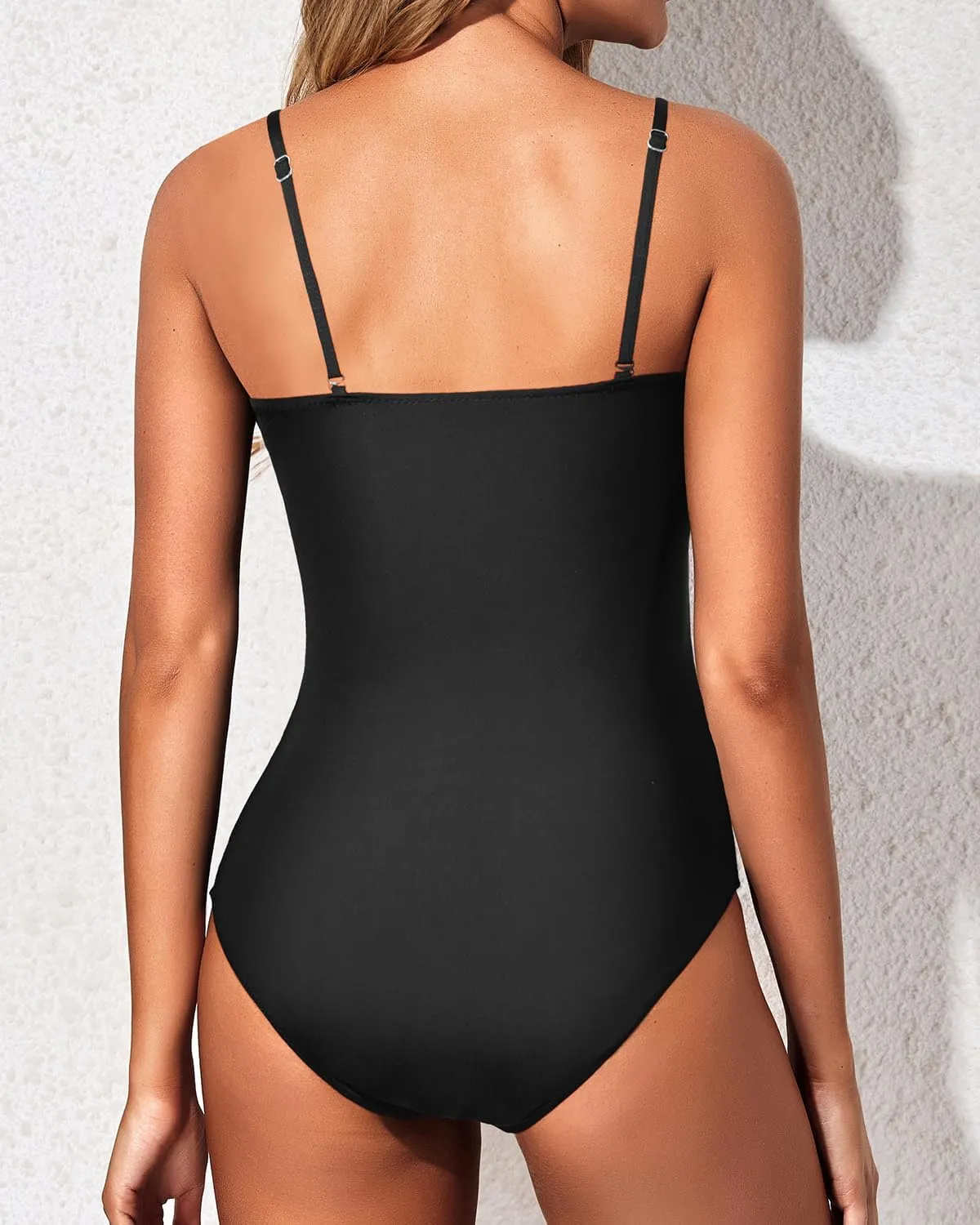 Yonique Womens Strapless One Piece Swimsuit Tummy Control Bandeau Bathing Suits Slimming Twist Front Swimwear