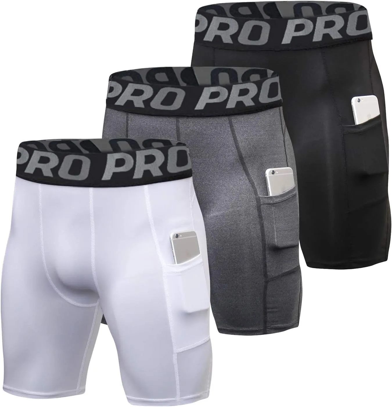 YUSHOW Mens Compression Shorts with Pocket Spandex Sports Running Quick Dry Shorts Compression Underwear for Men Athletic