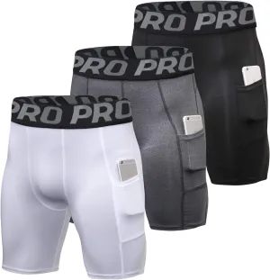 YUSHOW Mens Compression Shorts with Pocket Spandex Sports Running Quick Dry Shorts Compression Underwear for Men Athletic