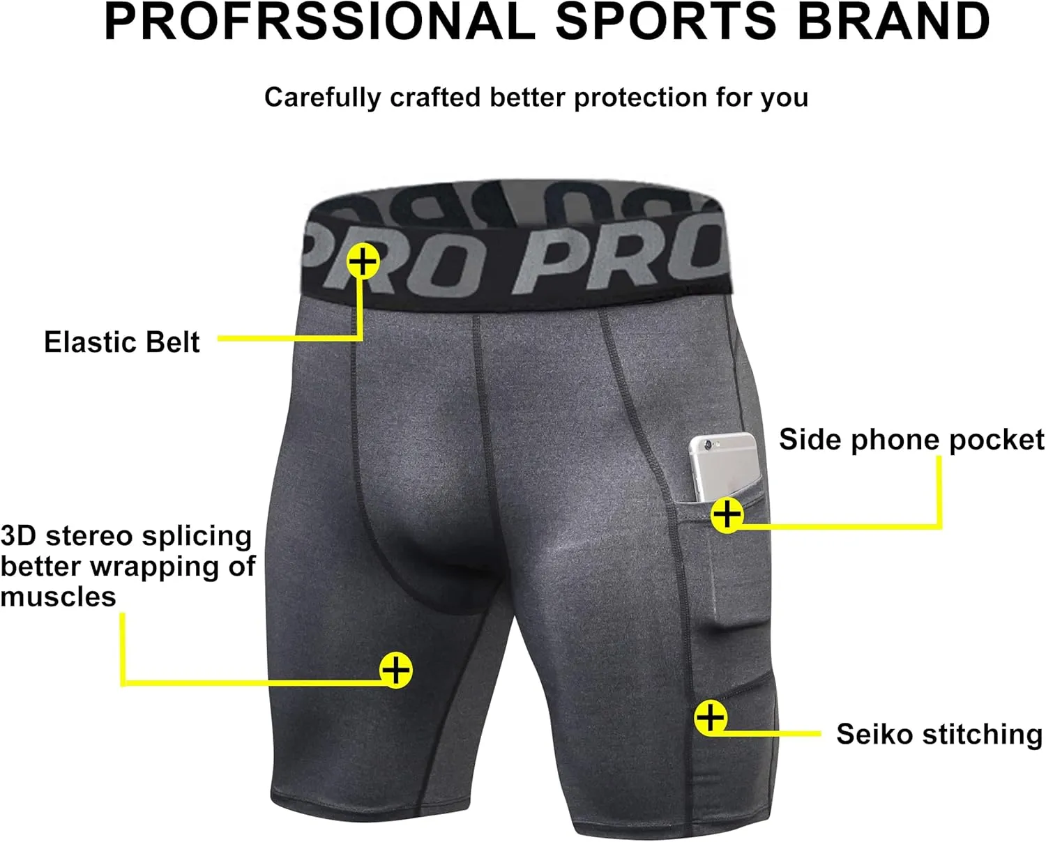YUSHOW Mens Compression Shorts with Pocket Spandex Sports Running Quick Dry Shorts Compression Underwear for Men Athletic