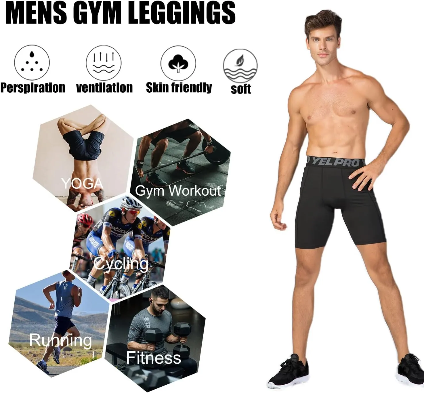 YUSHOW Mens Compression Shorts with Pocket Spandex Sports Running Quick Dry Shorts Compression Underwear for Men Athletic