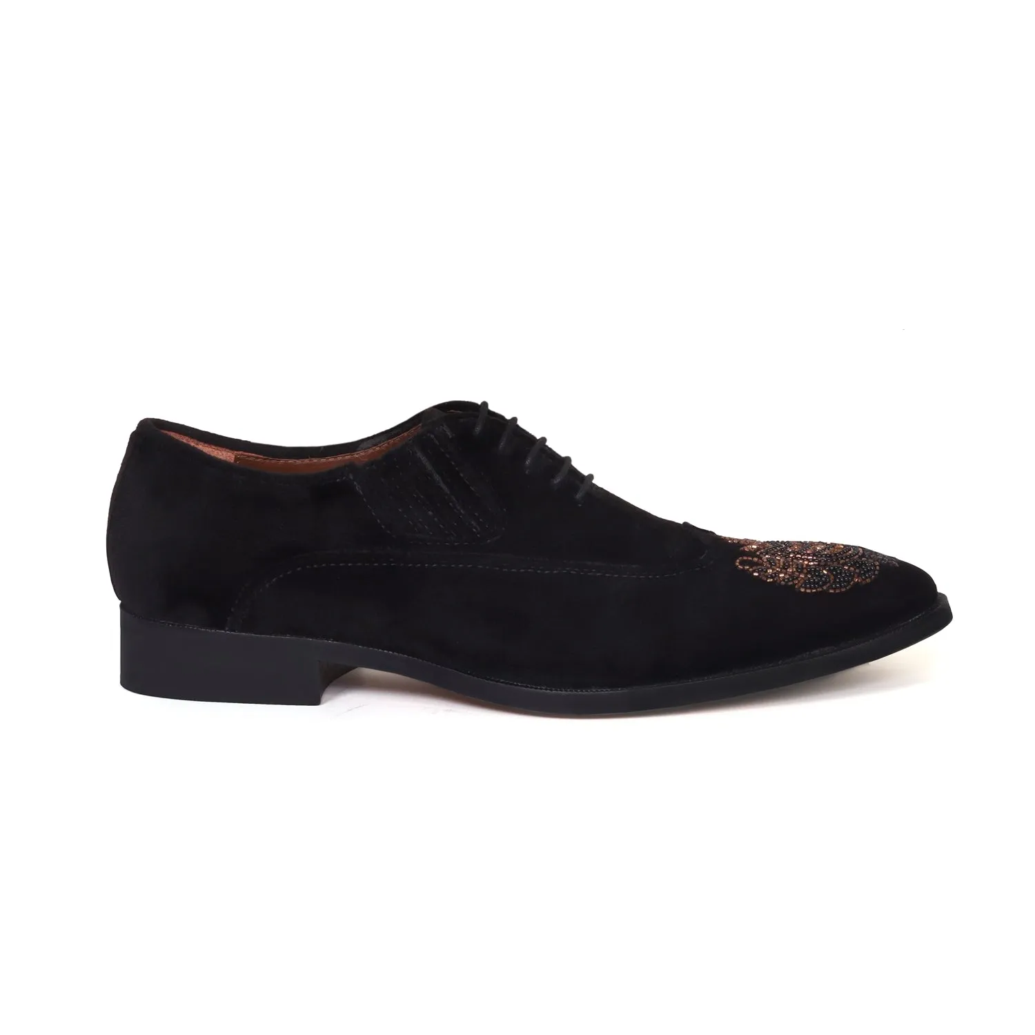 Zardosi Wingtip Black Velvet Formal Shoes by Brune & Bareskin