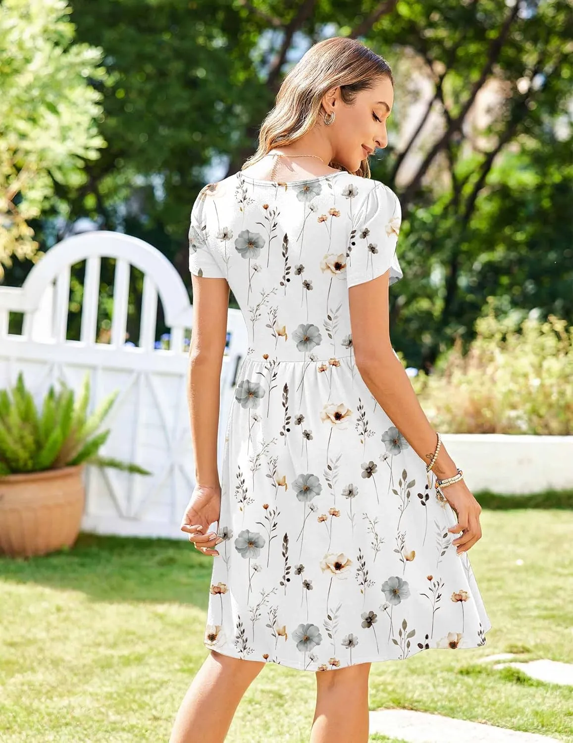 Zeagoo Womens Summer Dress Mini Petal Short Sleeve Dresses Pleated Button Down V Neck Floral Beach Swing Vacation Dress 2025