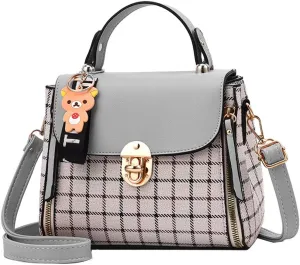 ZiMing Small Crossbody Bags for Women Flap Satchel Purse Faux Leather Plaid Shoulder Bag Top Handle Handbag Mini Sweet Totes